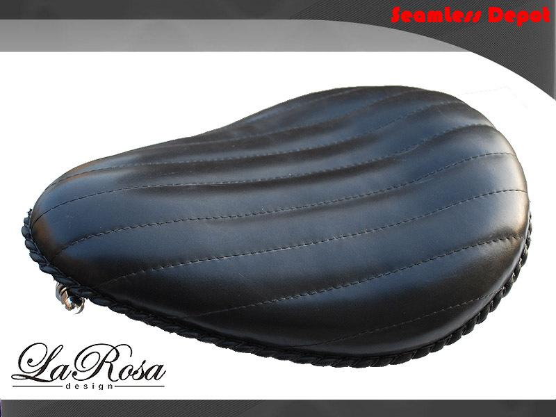 13" larosa harley chopper black leather tuk & roll design solo seat set