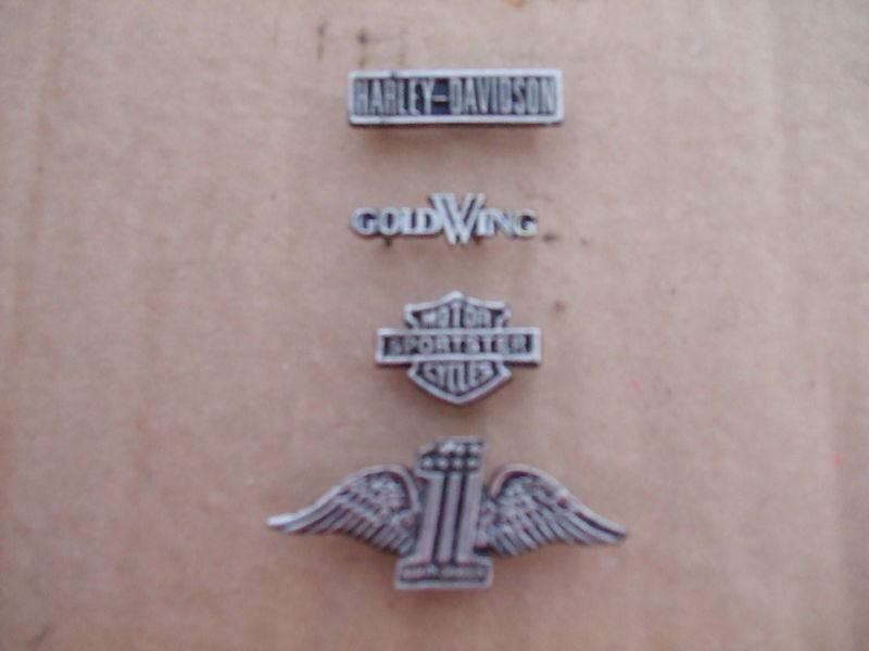 4 harley davidson and honda goldwing vest pins from the 1970's