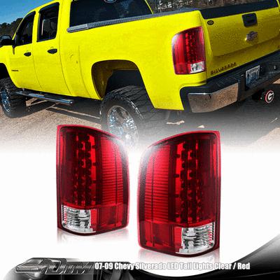 2007-2001 chevrolet silverado chrome housing with red lens tail light lamps