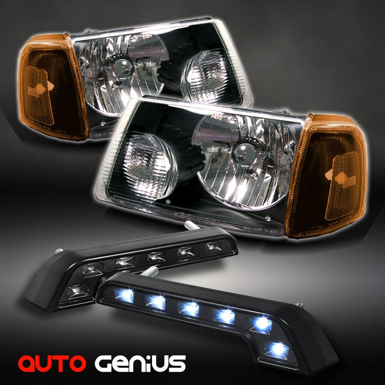 01-11 ranger black crystal headlights w/corner + daytime running lights upgrade