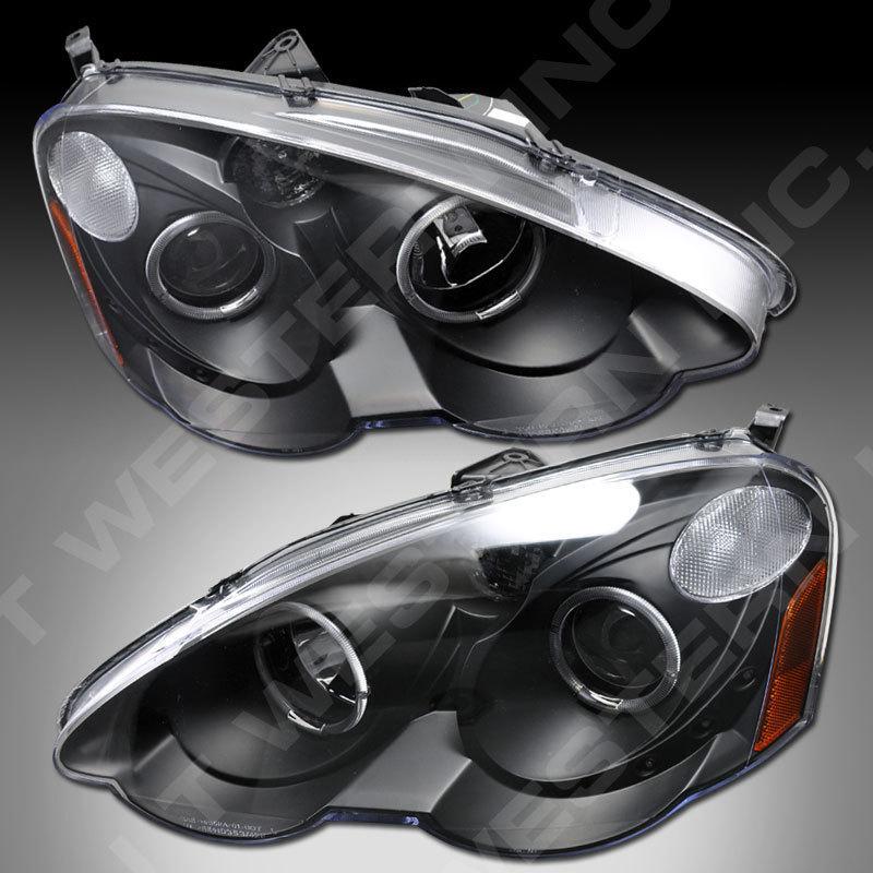 02-04 acura rsx dual angel eyes halo projector headlights black w/ led parking 