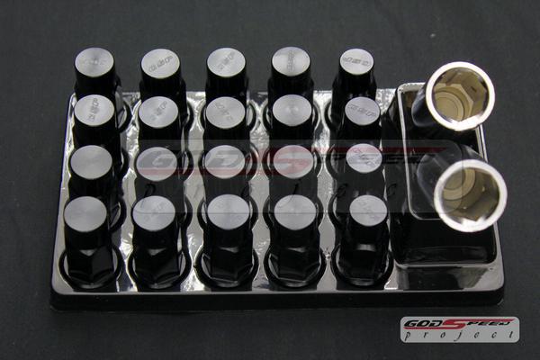 Godspeed t-4 wheel rim racing lug nuts 50mm 20 piece w / lock m12 x 1.25 black