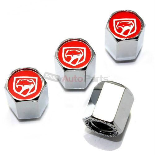 (4) dodge viper old red logo chrome abs tire/wheel stem air valve caps covers