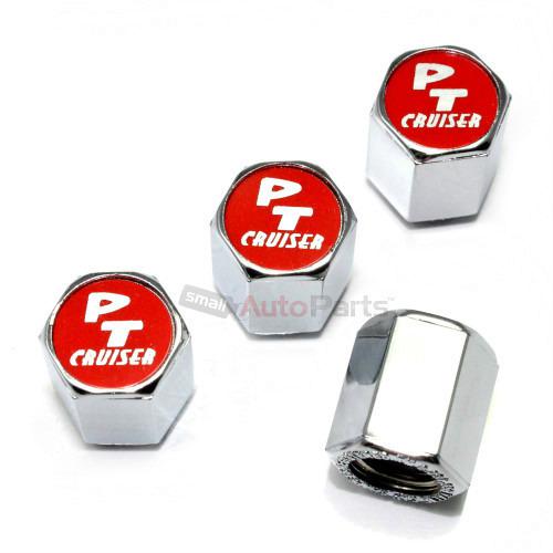 4 chrysler pt cruiser red logo chrome abs tire/wheel stem air valve caps covers