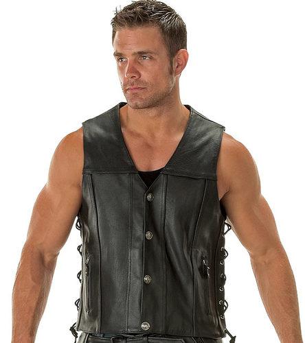 Find Xelement Mens Naked American Cowhide Leather Motorcycle Laced Vest In Los Angeles