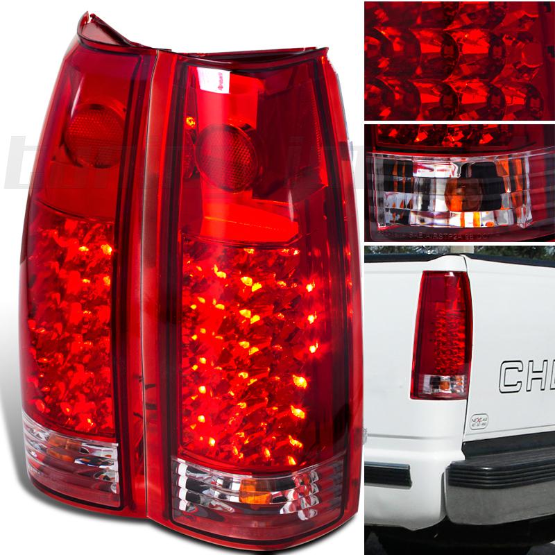 88-98 gmc c/k sierra pickup truck yukon crew cab red clear lense led tail lights