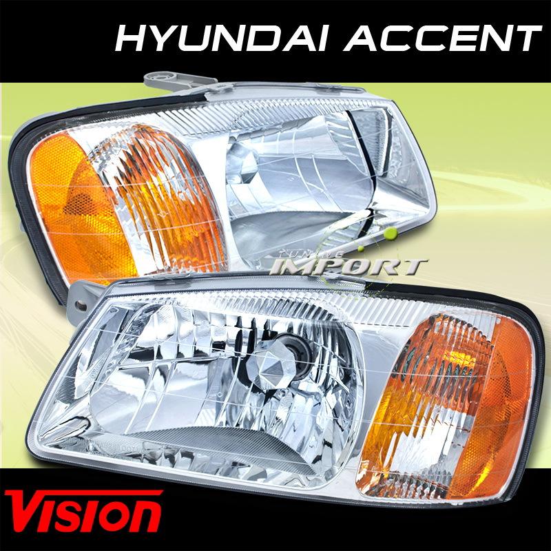 Fit 2000-2002 hyundai accent replacement pair left right headlight assembly