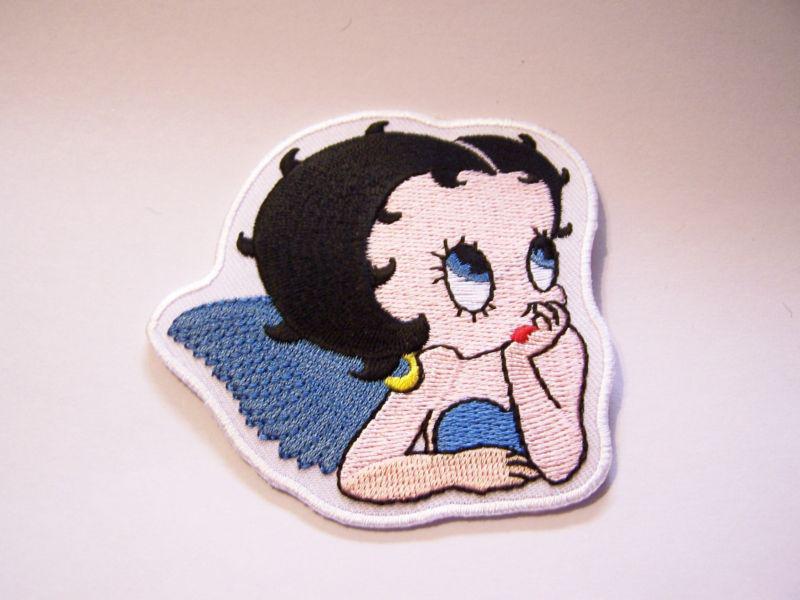 #0643 motorcycle vest patch betty boop angel wings lady biker