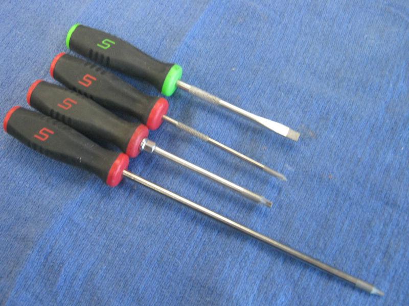 Snap on mini tip screwdrivers flat, phillips, torx 4pcs 