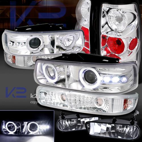 Chrome 99-02 silverado 1500 halo projector headlight+bumper+fog light+tail lamps