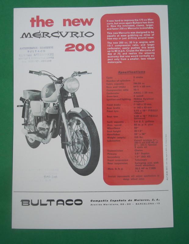 Bultaco mercurio 200, 35m, photocopy factory sales brochure size a4