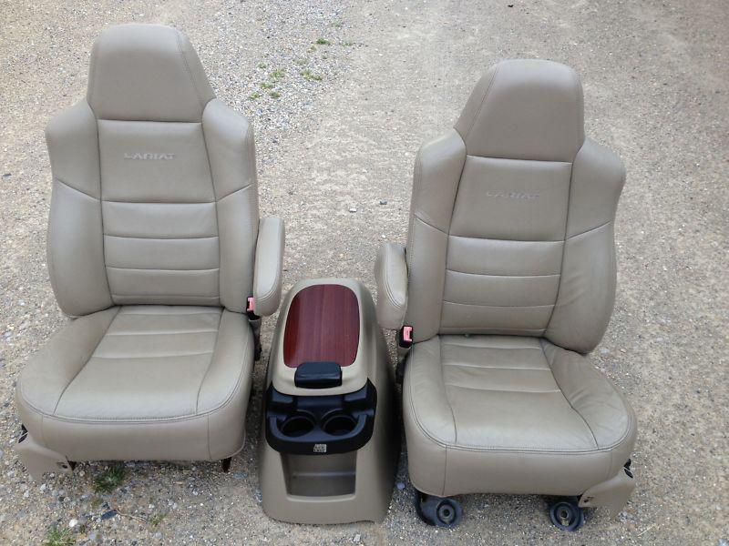 99-07 ford f250 f350 tan leather lariat front seat set seats with console oem