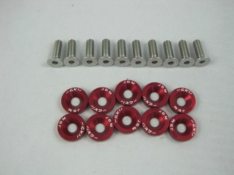 10 pcs red color jdm aluminum fender washers for honda civic integra rsx ek