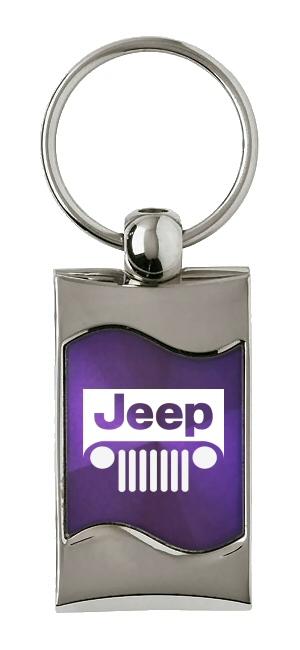 Jeep grill purple rectangular wave metal key chain ring tag key fob logo lanyard