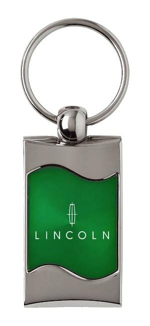 Lincoln green rectangular wave metal key chain ring tag key fob logo lanyard