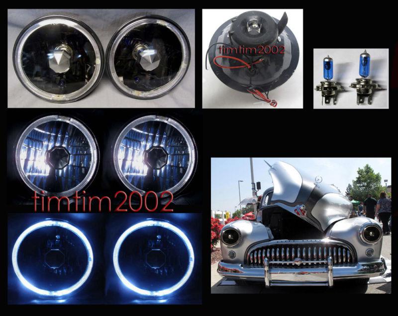 H6024 h6012 h6015 h6017 h4 7" black headlights w white halo