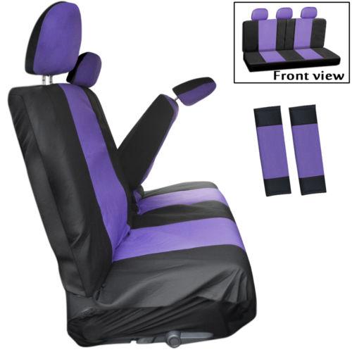 8pc purple low back rear bench van seat cover plus + head rests