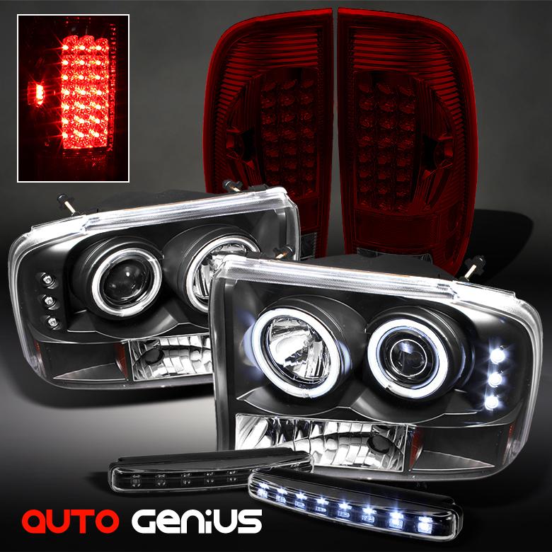 99-04 f2/350 1pc black ccfl projector headlights + r/s led tail lights + drl led