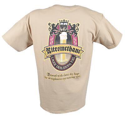 Pro drag t-shirt cotton tan pro drag nitromethane lager logo men's medium each