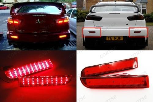 Red lens bumper reflector add-on led tail brake light mitsubishi lancer evo rvr