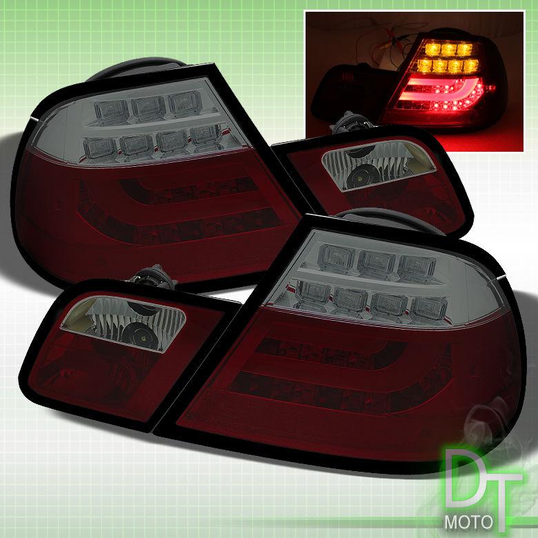 Red smoked 00-03 bmw e46 3-series 2dr philips-led perform led strip tail lights