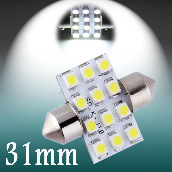 31mm 12 smd pure white dome festoon led car light bulb lamp