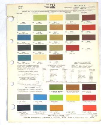 1974 buick  ppg  color paint chip chart all models original 