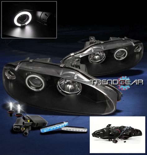 95-96 mitsubishi eclipse ccfl halo black projector headlight+blue drl led+6k hid