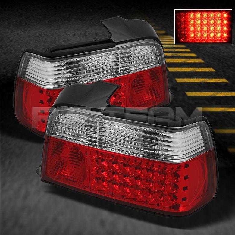 92-98 bmw e36 3-series 4dr sedan jdm red clear led tail lights lamps left+right