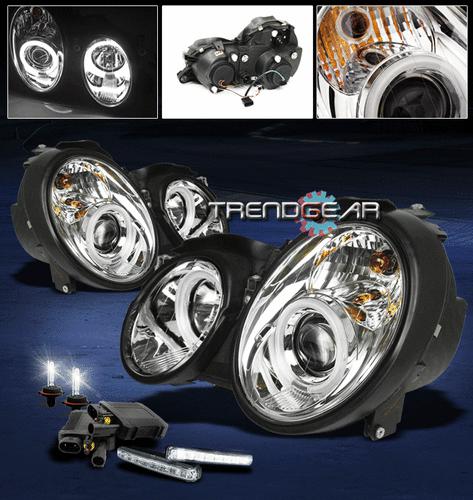 98-02 mercedes-benz clk w208 ccfl halo chrome projector head lights+drl led+hid