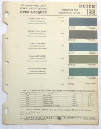 1949  buick sherwin williams  color paint chip chart all models original 