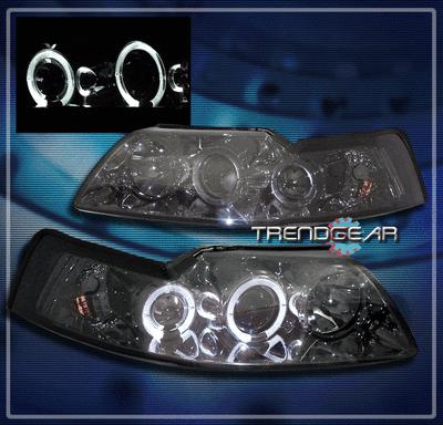 99-04 ford mustang halo projector headlights lamp smoke 00 01 02 03 gt svt cobra