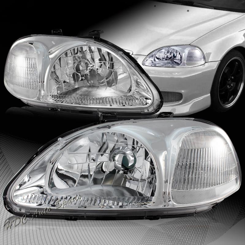 1996-1998 honda civic chrome housing clear lens clear reflector headlight lamps