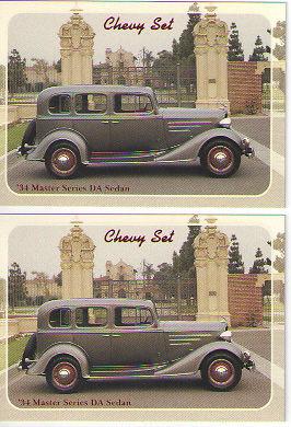 1934 chevy master sedan baseball card sized cards - lot of 2 - must see !!