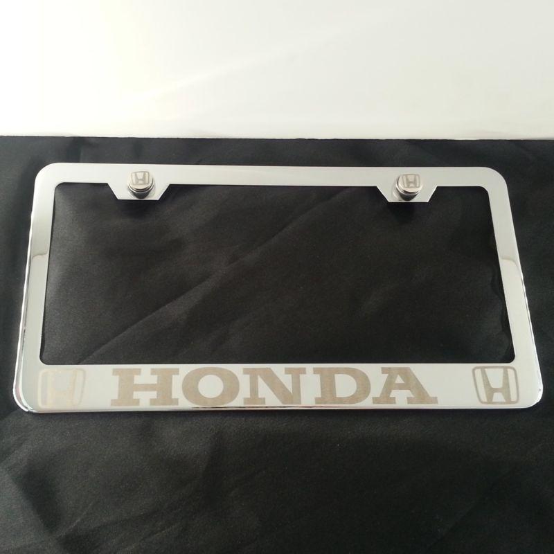 Honda chrome stainless steel license plate frame + screws cap 100% laser engrave