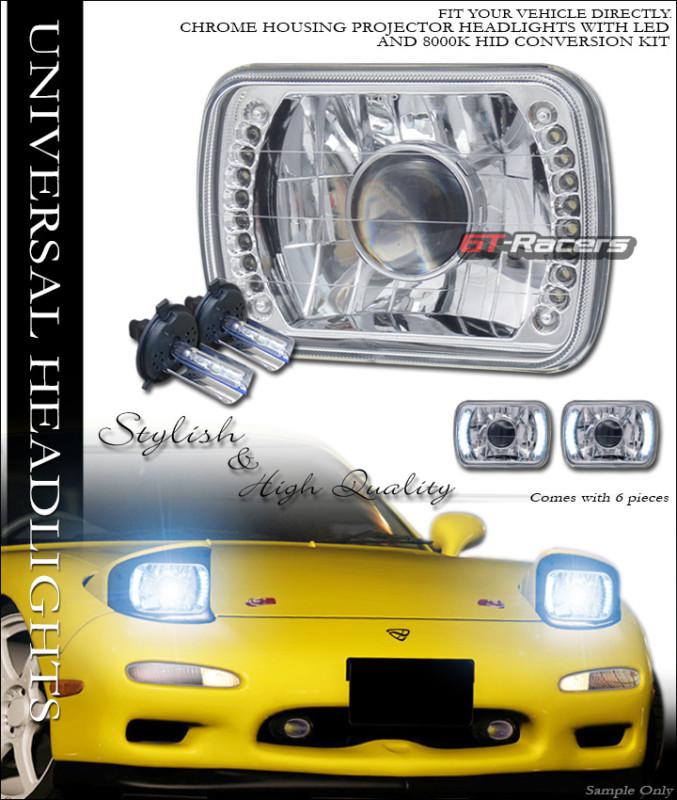 8000k hid xenon 7x6 chrome sealed beam led projector headlights h4 lh+rh dy gf