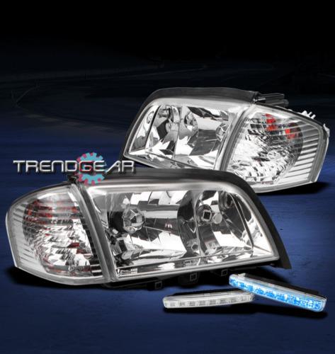 94-00 mercedes-benz w202 c-class crystal head light+corner+blue led drl kit pair