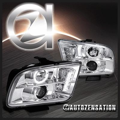 05-09 ford mustang chrome led drl halo projector headlights