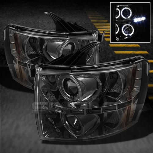 Smoked 07-13 chevy silverado dual halo projector headlights lamps left+right