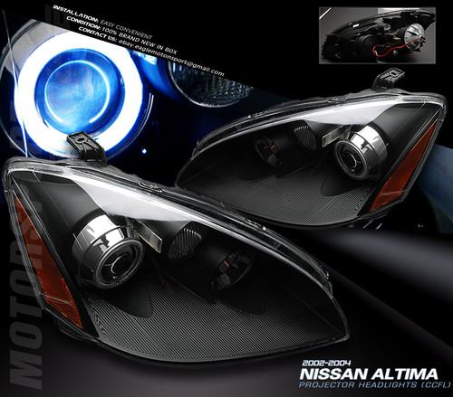 2002-2004 nissan altima ccfl angel eye halo ring projector black headlights