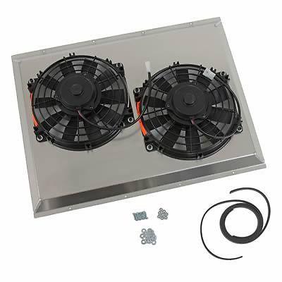 Summit racing aluminum shroud and fan combo 2,210 cfm puller 10" dia dual 381010