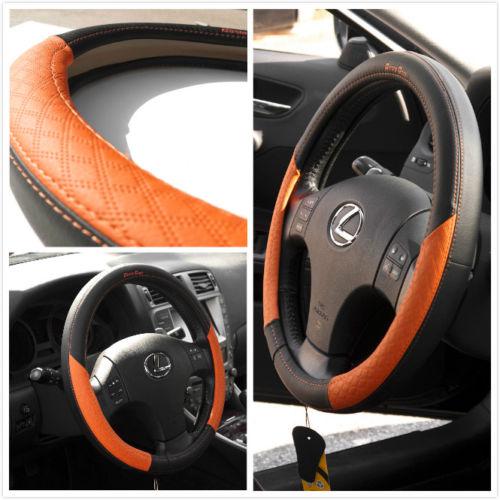 Slide on orange black pvc leather steering wheel cover rare find 58011b