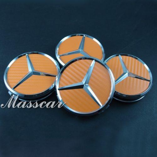 Mercedes-benz wheel hub center 4x cap cover orange emblem carbon fiber modified