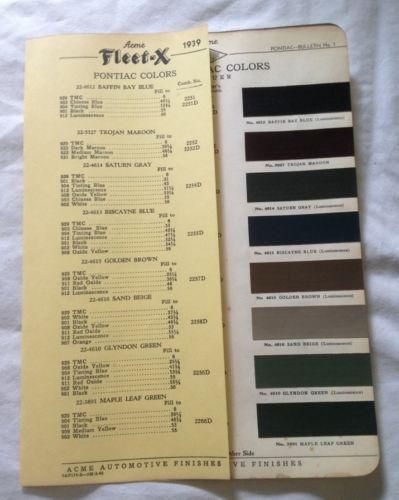 1939 pontiac~paint chip~automotive~acme paint~general motor~color chart~original