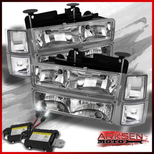 6000k slim ballast hid+94-98 c/k pickup clear headlights w/corner+bumper 8pc set