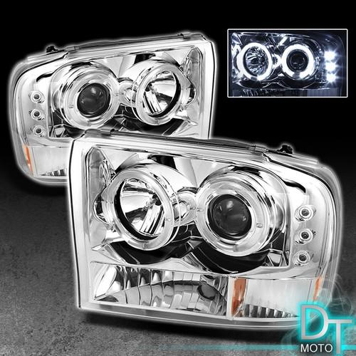 99-04 f250 f350 excursion halo projector led headlights w/built in bumper light