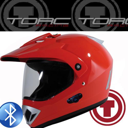 Torc t37 red dual sports adventure bluetooth motorcycle helmet w/ visor dot ece