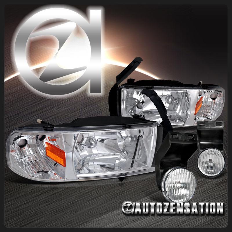 94-01 dodge ram 1500/2500/3500 chrome headlights+clear fog lamps kit