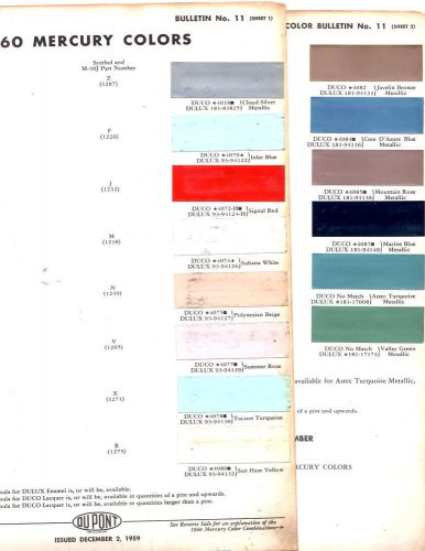 1960 mercury monterey montclair parklane commuter voyager paint chips dupont 11