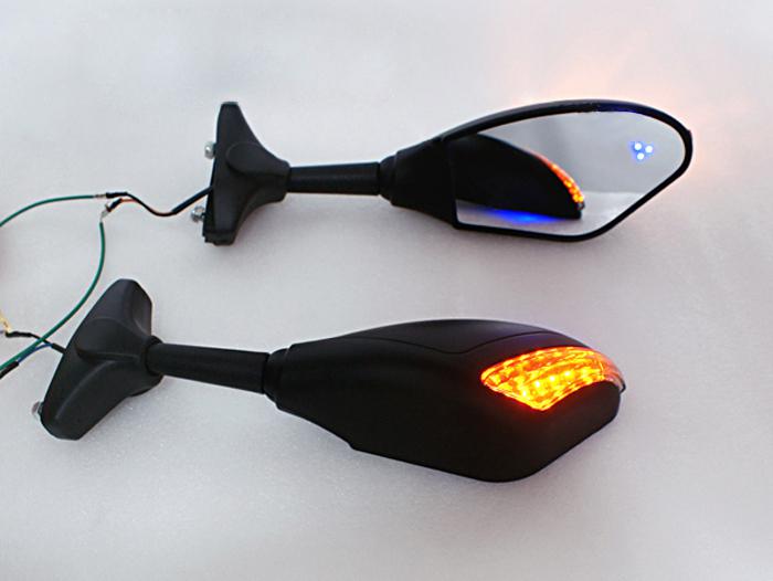 Black led integrated turn signal mirrors for suzuki gsxr 600 750 1000 hayabusa